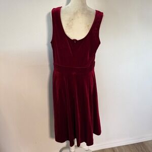 Doll & Dames Velvet Lace Trim V Neck Fit Flare Dress Deep Red Plus Size XXL